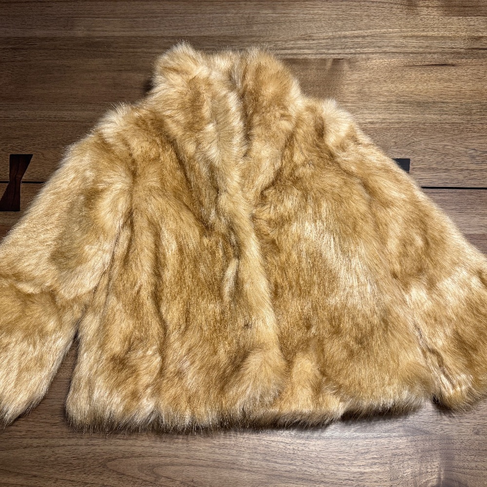 Janie and Jack Plush Faux Fur Coat in Golden Brown
